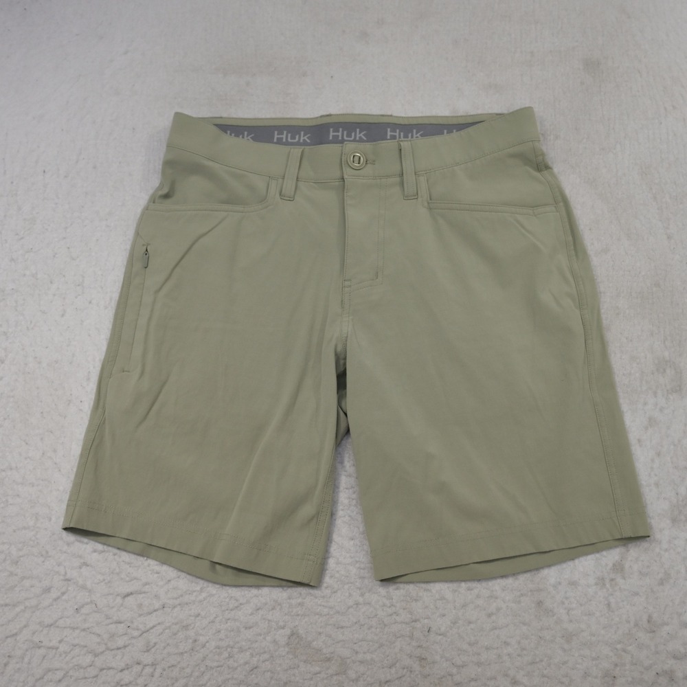 Huk Fishing Shorts Mens 32 Regular Green Performance Stretch Zipper Pocket